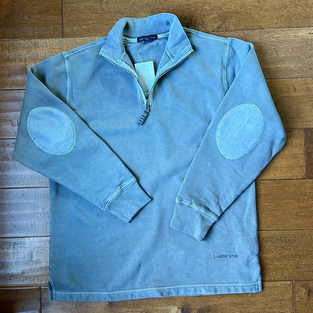 Lands’ End 1/4 zip sweatshirt - gray pigment dyed,   size M (10-12)  NWT